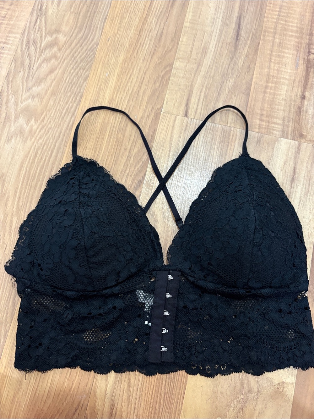 Bozzolo Black Lace Bralette with Front Hook and Crisscross Straps